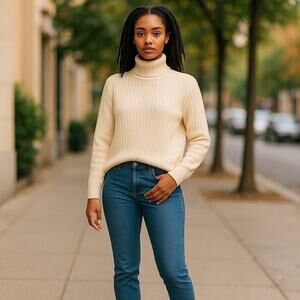 Hannah Ivory Sweater Ribbed Pullover Loose Fit Cozy Knit S-XL NWT